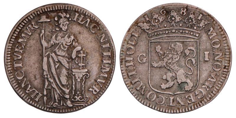 Provinciale Gulden Holland 1681 met waarde aanduiding G-1. Zeer Fraai +.