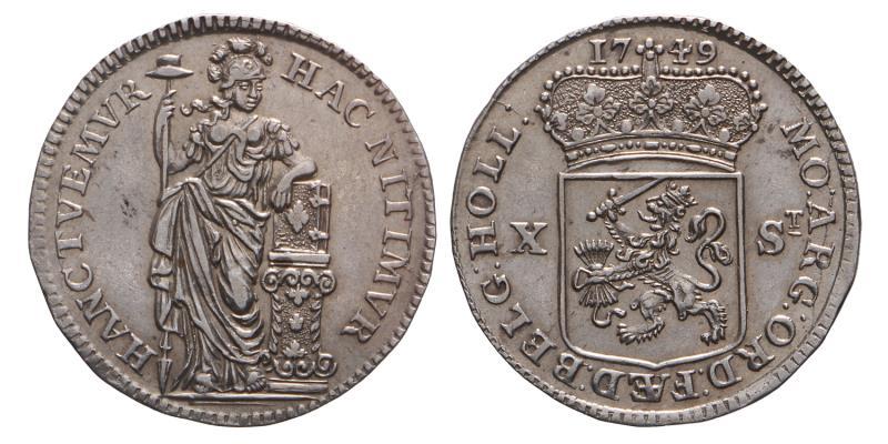 10 Stuiver Holland 1749. Prachtig +.