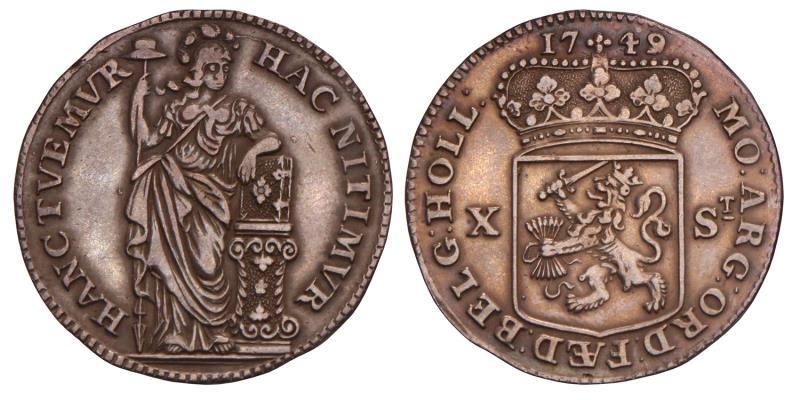 10 Stuiver Holland 1749 overslag. Prachtig -.