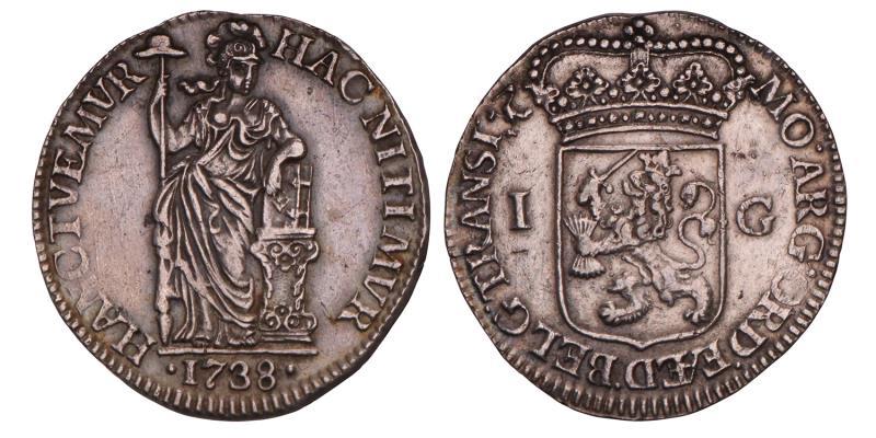 1 Gulden Overijssel 1738. Prachtig -.