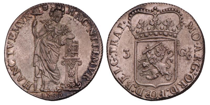 3 Gulden Utrecht 1792. Prachtig.