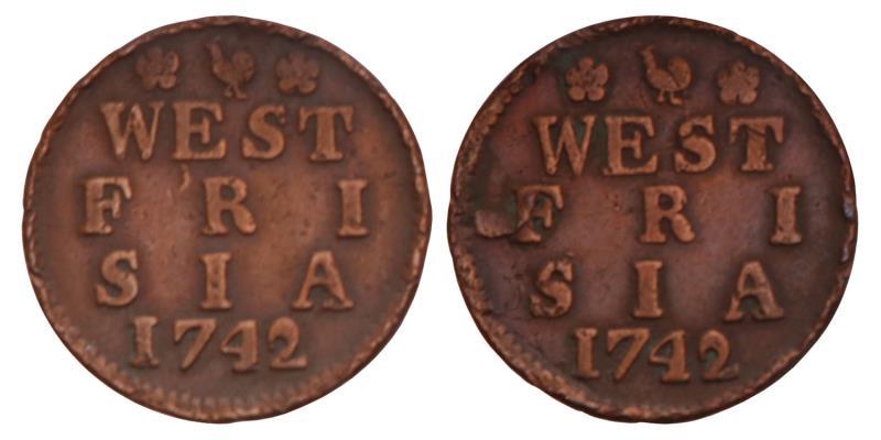Duit West-Friesland 1742. Zeer Fraai.
