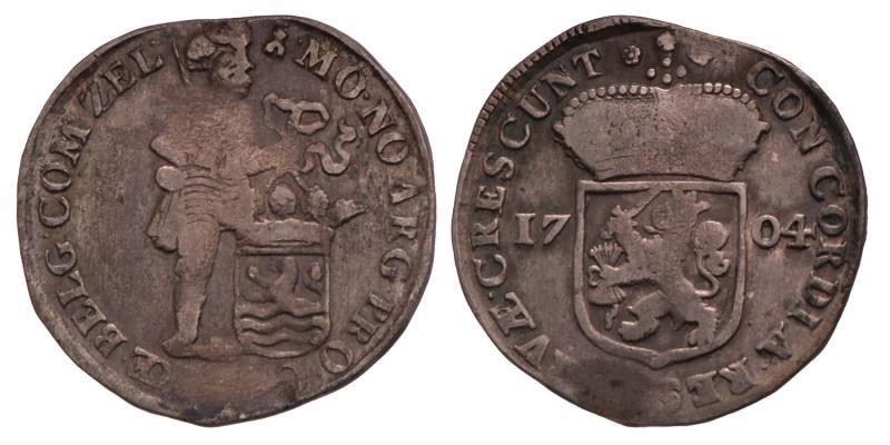 Zilveren Dukaat Zeeland 1704. Fraai +.