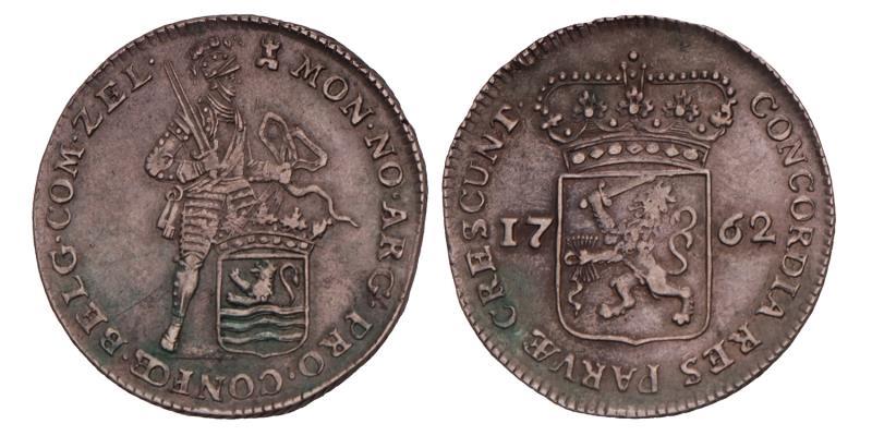 Halve zilveren dukaat Zeeland 1762. Zeer Fraai / Prachtig.