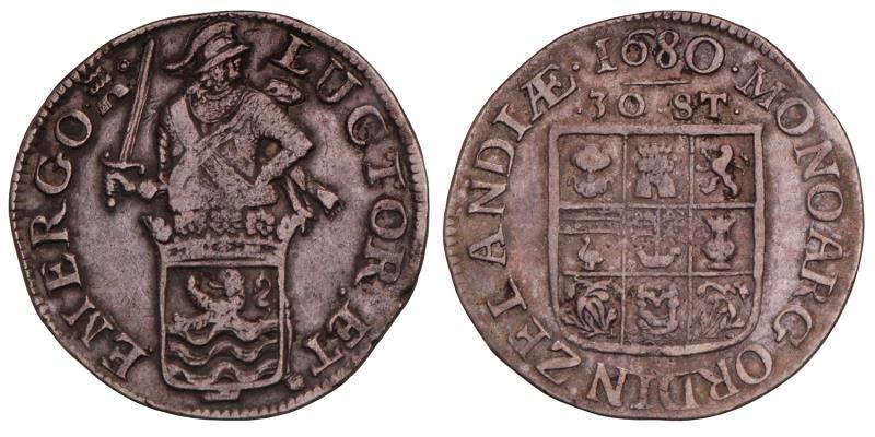 Daalder van 30 stuiver Zeeland 1680. Fraai / Zeer Fraai.