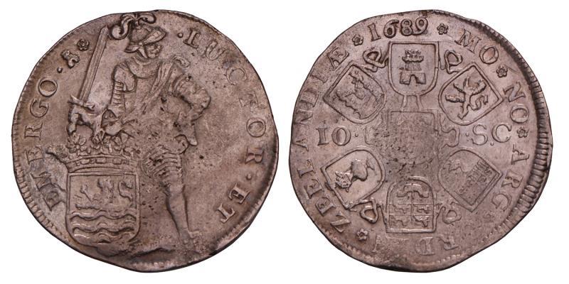 Dubbele daalder van 10 schelling Zeeland 1689. Zeer Fraai.