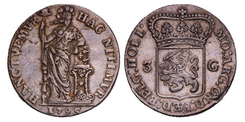 3 Gulden Holland 1795. Zeer Fraai / Prachtig.