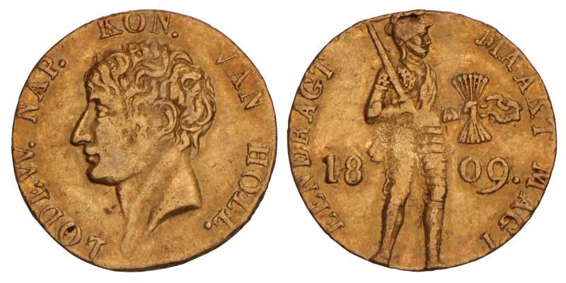 Gouden Dukaat Lodewijk Napoleon 1809 2e type. Fraai +.