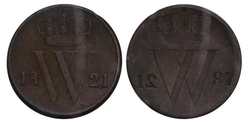 ½ Cent Willem I 1821. hybride 2x voorzijde.