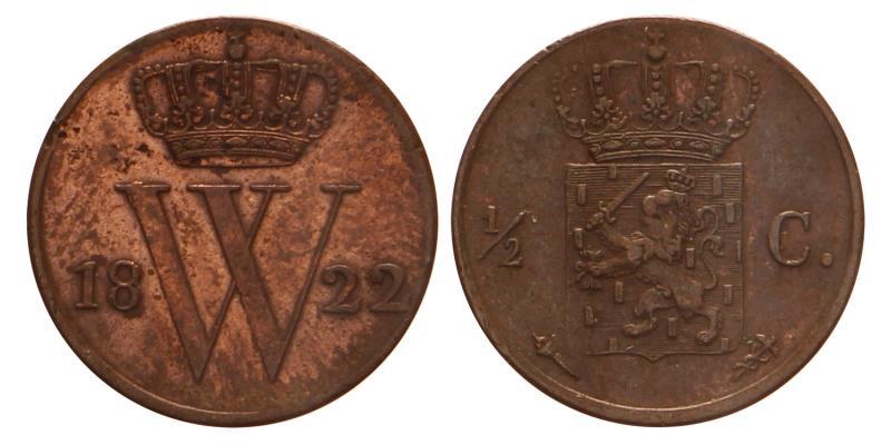 ½ Cent Willem I 1822 U. Prachtig.