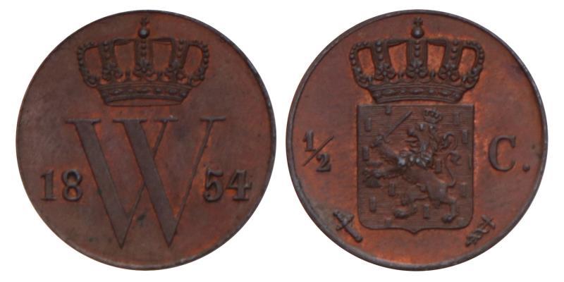 ½ Cent Willem III 1854. FDC.