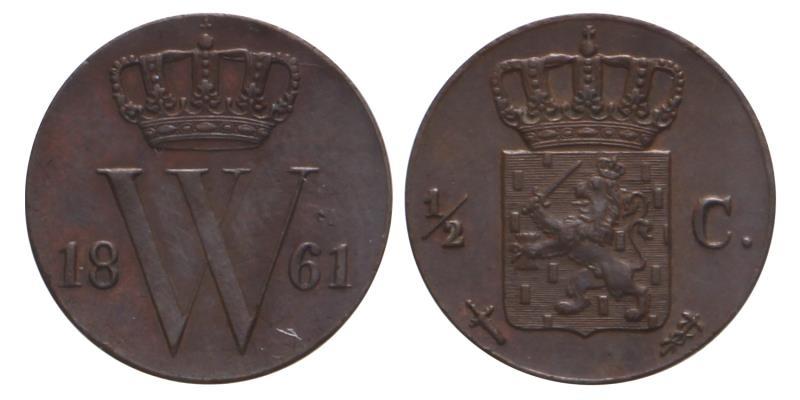 ½ Cent Willem III 1861. FDC.