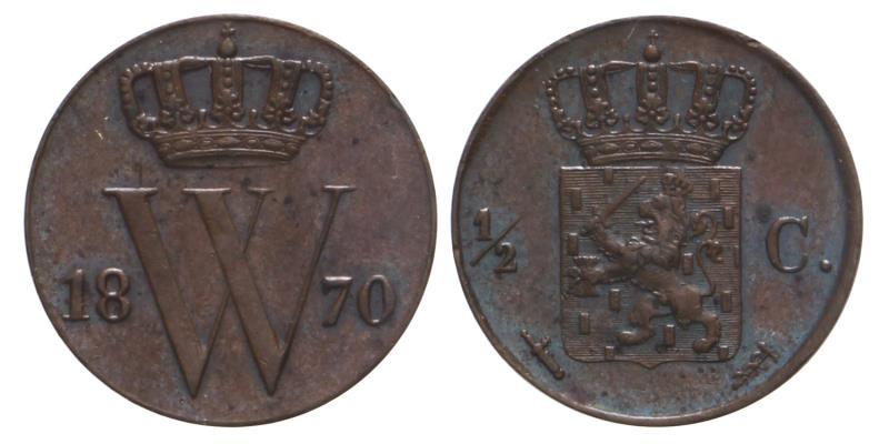 ½ Cent Willem III 1870. FDC.