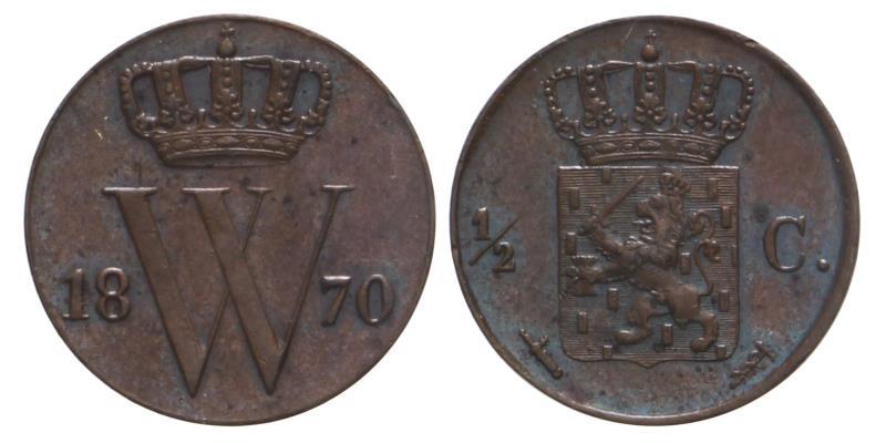 ½ Cent Willem III 1870. FDC.