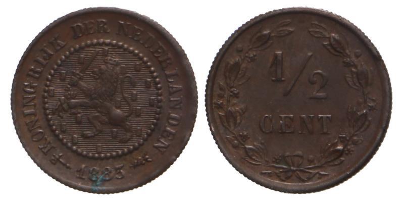 ½ Cent Willem III 1883. FDC.