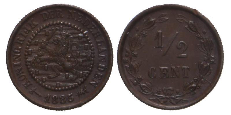 ½ Cent Willem III 1885. FDC.