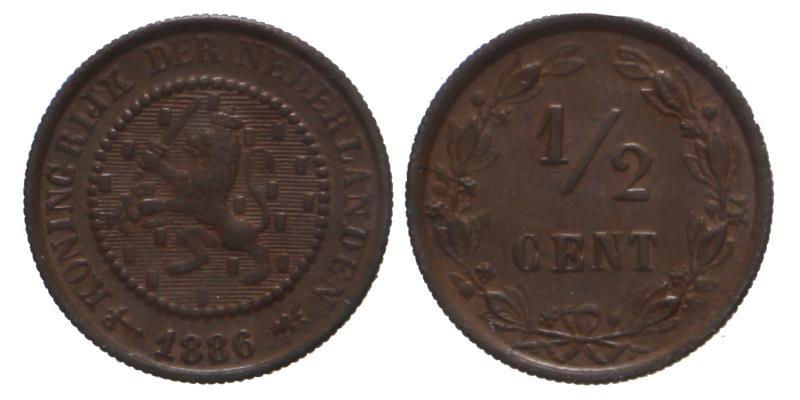 ½ Cent Willem III 1886. FDC.