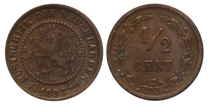 ½ Cent Wilhelmina 1898. Zeer Fraai / Prachtig.