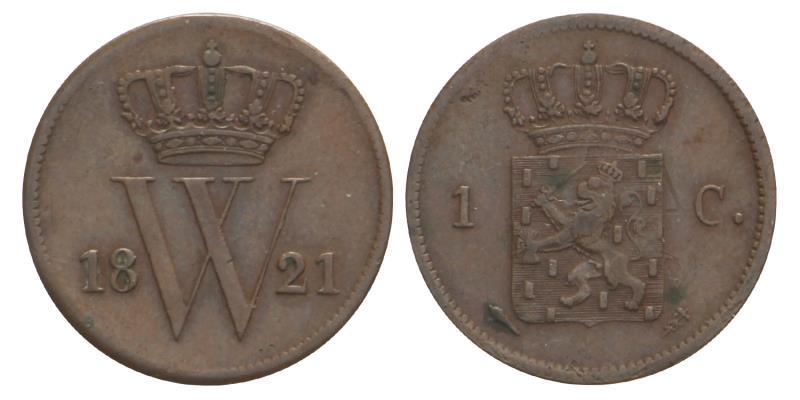 1 Cent Willem I 1821 U. Prachtig -.