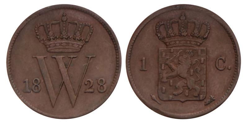 1 Cent Willem I 1828 U. Zeer Fraai +. 