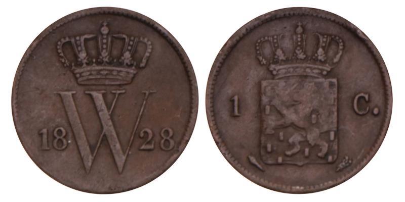 1 Cent Willem I 1828 U. Fraai / Zeer Fraai.