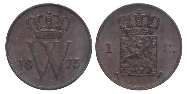 1 Cent Willem III 1875. FDC.