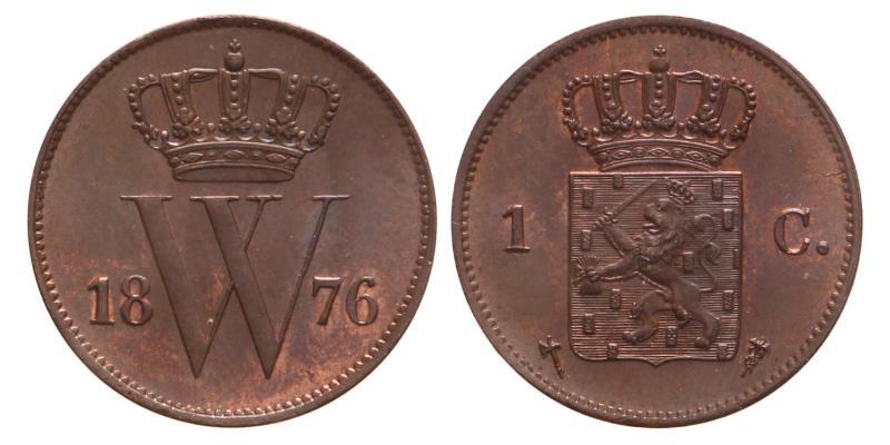 1 Cent Willem III 1876. FDC.