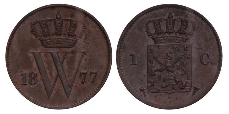 1 Cent Willem III 1877. FDC.
