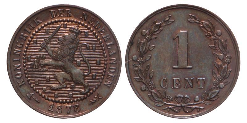 1 Cent Willem III 1878. FDC.