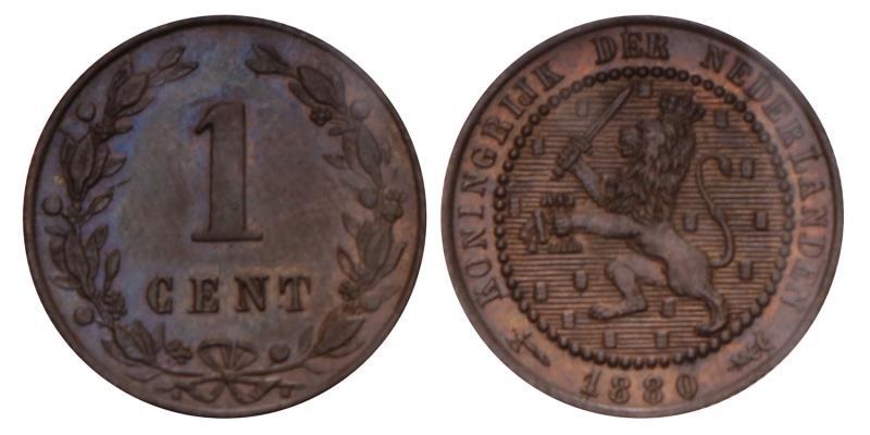 1 Cent Willem III 1880. FDC -.