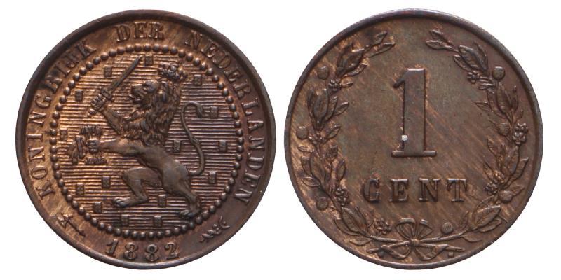 1 Cent Willem III 1882. FDC.