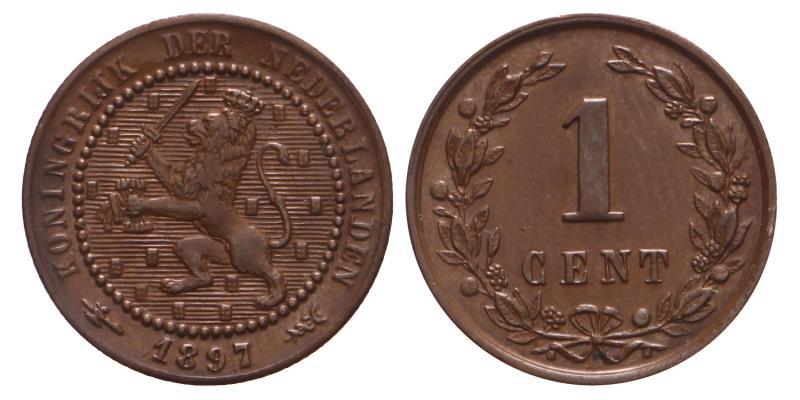 1 Cent Wilhelmina 1897. Prachtig.
