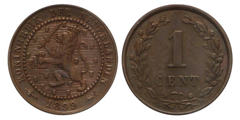 1 Cent Wilhelmina 1899. Prachtig +.