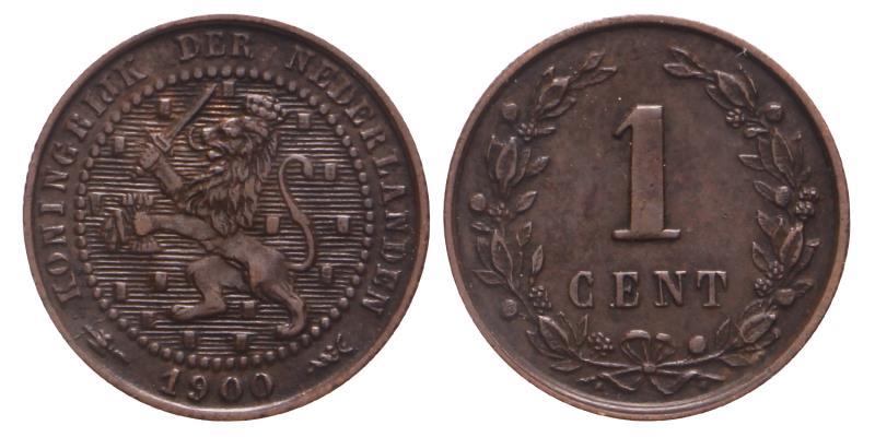 1 Cent Wilhelmina 1900 ronde nullen. Prachtig / FDC.