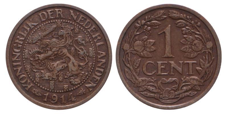1 Cent Wilhelmina 1914. FDC.