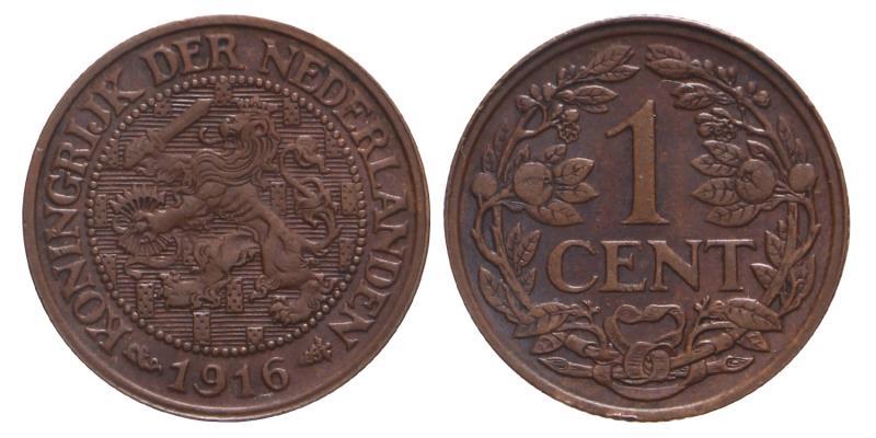 1 Cent Wilhelmina 1916. Prachtig.