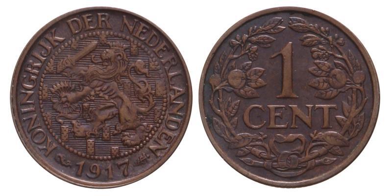 1 Cent Wilhelmina 1917. Prachtig.