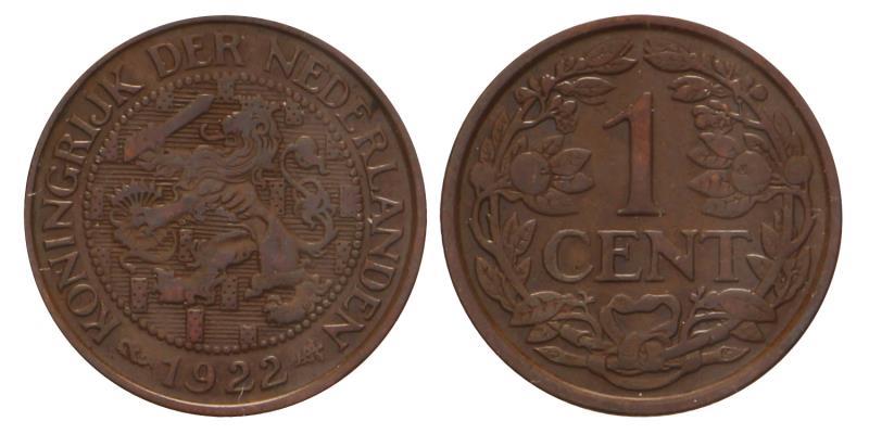 1 Cent Wilhelmina 1922. FDC.