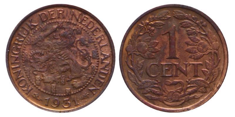 1 Cent Wilhelmina 1931. Prachtig / FDC.