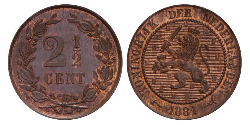 2½ Cent Willem III 1881. FDC. 
