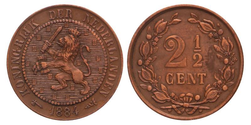 2½ Cent Willem III 1884. Prachtig.