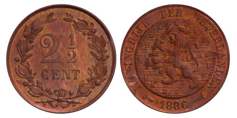 2½ Cent Willem III 1886. Zeer Fraai / Prachtig.