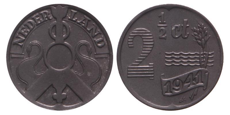 2½ Cent Wilhelmina 1941 zink. FDC.