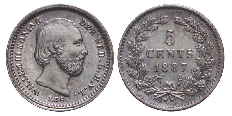 5 Cent Willem III 1887. FDC.