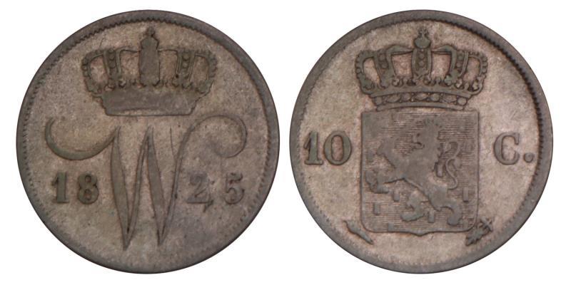 10 Cent. Willem I. 1825 U. Zeer Fraai. 