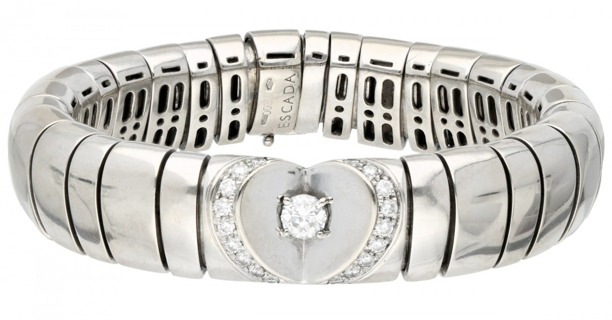 18 kt. Witgouden Escada 'Diamond Heart' armband bezet met ca. 1.07 ct. diamant.