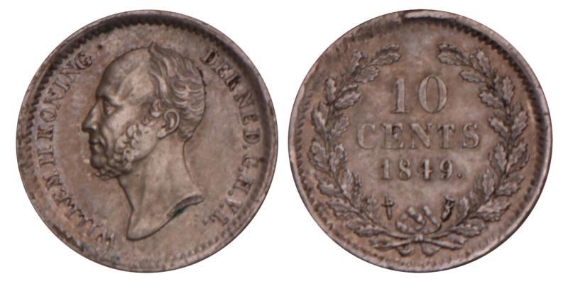 10 Cent Willem II 1849. Prachtig -.