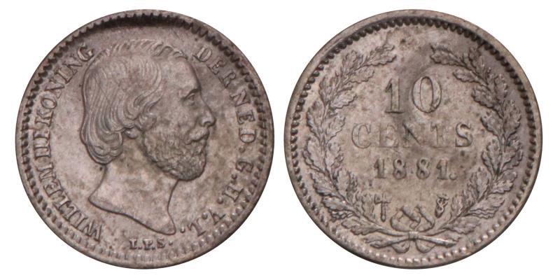 10 Cent Willem III 1881. Zeer Fraai / Prachtig.