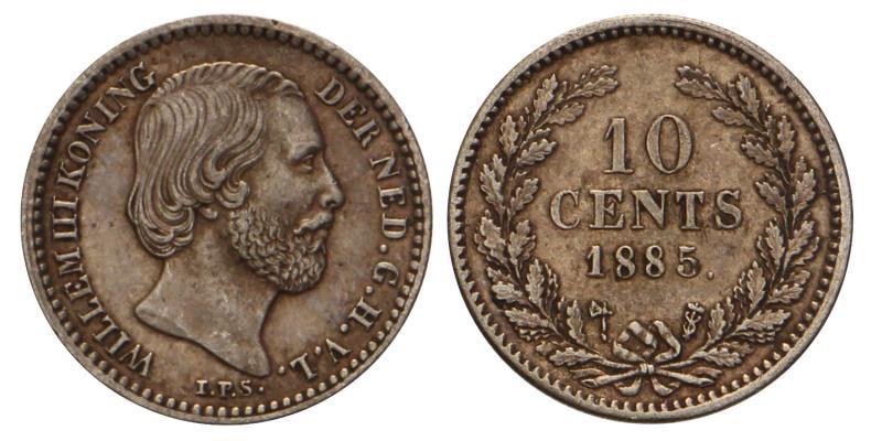 10 Cent Willem III 1885. Zeer Fraai / Prachtig.