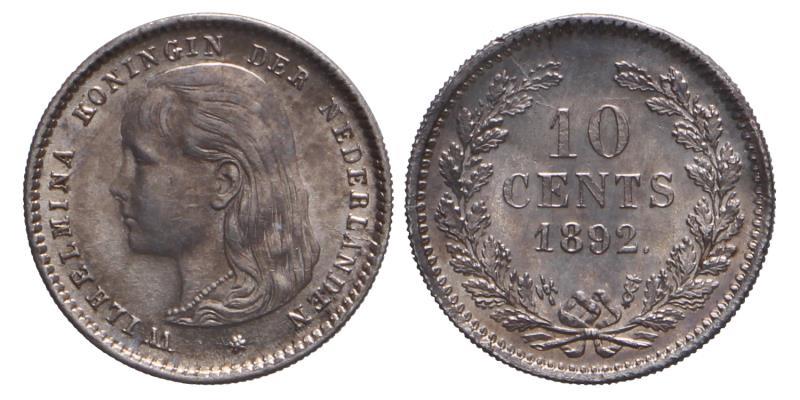 10 Cent Wilhelmina 1892. FDC -.